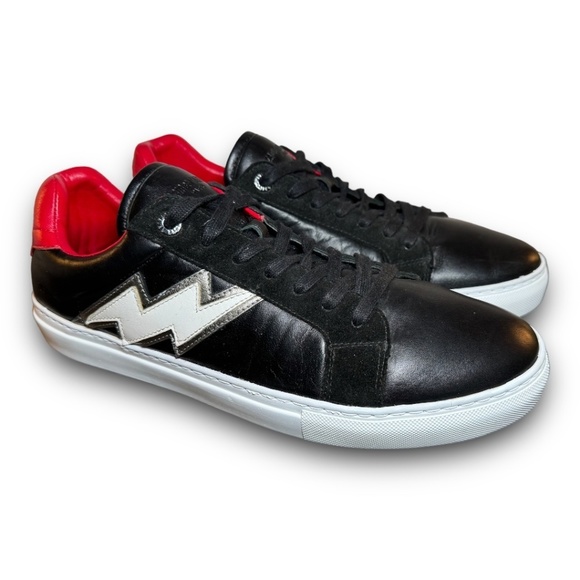 Zadig & Voltaire Red, Black and White Lightning Bolt Leather Sneakers Size 44 - Picture 5 of 15
